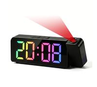 Reloj Despertador Digital con Proyector 180° , RGB Colorido Reloj Proyector Techo con Visualización de Temperatura y Fecha, 7" Pantalla LED, USB Carga, Brillo Ajustables para Niños y Adultos, 12/24H