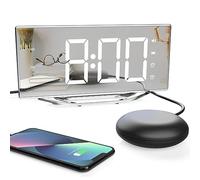 Reloj despertador digital con vibración, gran pantalla de 8,7 pulgadas, para dormir profundo, despertador multifunción con vibración con repetición de alarma, conexión USB, brillo y volumen ajustables