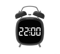 Reloj despertador digital de doble campana con pantalla LED de 4 pulgadas, 70+ dB, timbre fuerte para hogares, oficina, mesita de noche, funcionamiento silencioso sin tictac, metal ABS, negro y blanco