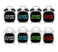 Reloj despertador digital de doble campana, timbre mecánico fuerte para personas que duermen mucho, reloj LED silencioso con estilo retro, alimentado por USB, escritorio sin tictac para oficina en