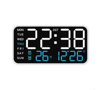 Reloj despertador digital de doble funcionalidad con visualización fácil de leer de tiempo y temperatura; complemento perfecto para la configuración de tu oficina en casa (blanco y azul)