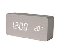 Reloj despertador digital de escritorio con hora, fecha, temperatura y luz nocturna, 15 x 7 x 4 cm, pantalla LED grande, diseño de madera, alarma dual y función de repetición, lámpara portátil para