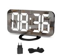 Reloj despertador digital, espejo despertador con pantalla grande del LED de 6,5 PB con modo de variación de luminosidad, brillo ajustable, 2 puertos de carga USB, gran botón Snooze para la decoración