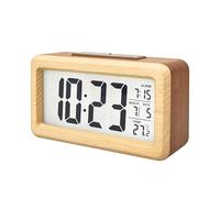Reloj despertador digital funciona con pilas, luz nocturna inteligente de madera, pantalla LCD, función de repetición, temperatura ambiente, pequeños relojes para dormitorio, junto al escritorio