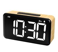Reloj Despertador Digital: Grano de Madera, Pantalla LED Grande de 5.9 Pulgadas, fácil de Usar para Personas Mayores y Hombres, Brillo Ajustable, Relojes para Dormitorio (Veta de madera clara )