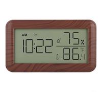 Reloj despertador digital LCD con monitor de temperatura y humedad, termómetro de interior, higrómetro, funciona con pilas, diseño colgante o de pie para decoración del jardín del hogar (marrón)