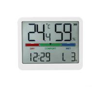 Reloj despertador digital LCD con termómetro e higrómetro, monitor de humedad y temperatura de montaje en pared, pantalla compacta alimentada por pilas para el hogar, oficina, dormitorio, negro