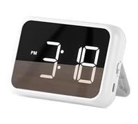 Reloj despertador digital LED, 10 x 7 x 2,5 cm, reloj de mesa de noche con función de repetición, batería recargable por USB de 600 mAh, diseño magnético para dormitorios y oficinas (blanco)