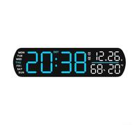 Reloj despertador digital LED completo con lecturas de hora, fecha, temperatura y humedad; incluye alarmas dobles y brillo ajustable (azul)