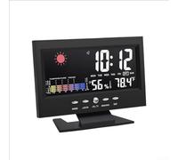 Reloj despertador digital LED de escritorio con pantalla de retroiluminación controlada por voz para monitoreo de temperatura y humedad de fecha, hora (negro)