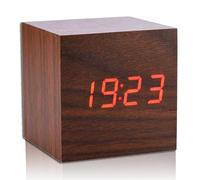 Reloj Despertador Digital LED De Madera, 6x6x6cm Despertador Digital Electrónico, Reloj Digital Cubo Con Escritorio Pantalla Temperatura Control De Voz Para Dormitorio, Mesita De Noche (Brown)
