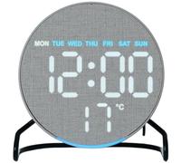 Reloj despertador digital LED de madera con luz ambiental, configuración de alarma dual, temporizador de cuenta regresiva, pantalla completa de fecha y temperatura, decoración moderna para oficina en