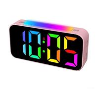 Reloj despertador digital LED que cambia de color RGB con alarmas duales, modos de repetición, brillo ajustable y luz nocturna, pantalla grande para dormitorio o escritorio (rosa)
