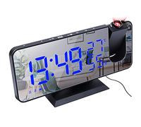 Reloj Despertador Digital, Radio Despertador Proyector, Despertador de Espejo de Moda con Alarma Dual, 4 Brillo de Pantalla Ajustable, 8 Pantalla, Rotación de 180 °, Cable USB de 1.5 m, FM Radio