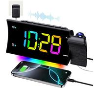 Reloj Despertador Digital, Radio Despertador Reloj Proyector Techo 180° | Pantalla LED Grande, Cargador USB, 12/24H, Alarma Dual, Despertador Proyector Techo para Dormitorio
