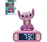 Reloj despertador Disney Ángel pantalla LCD táctil, 6 sonidos Stitch, luz nocturna, pilas AA