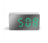 Reloj despertador electrónico digital con espejo con batería recargable USB y pantalla de temperatura, reloj de viaje portátil para dormitorio, oficina y coche (verde)