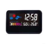Reloj despertador electrónico inteligente, pantalla de colores vibrantes, pronóstico del tiempo operado por voz, medidor de humedad de temperatura, luz nocturna regulable para escritorio (A)