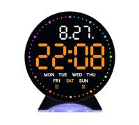 Reloj despertador electrónico LED para mesita de noche con hora, día, fecha y segunda pantalla, con ajuste de brillo de varios niveles y función de luz ambiental (D)
