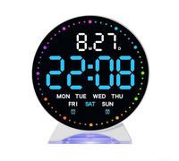 Reloj despertador electrónico LED para mesita de noche con hora, día, fecha y segunda pantalla, con ajuste de brillo de varios niveles y función de luz ambiental (E)