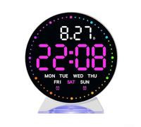 Reloj despertador electrónico LED para mesita de noche con hora, día, fecha y segunda pantalla, con ajuste de brillo de varios niveles y función de luz ambiental (G)