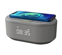 Reloj despertador inalámbrico con radio de carga sin pinchazos, con pantalla LED regulable, doble despertador con cargador USB y altavoz Bluetooth