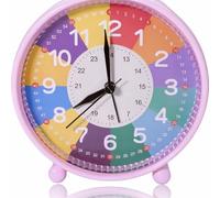 Reloj Despertador Infantil Analógico, No Tictac Niños Sin Tictac Silencioso Despertador Educativo con luz Nocturna Digital Analógico Para Niñas y Niños el Regreso a la Escuela Rosa (Pilas No Incluida)