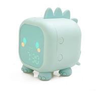 Reloj despertador infantil con temática de dinosaurio, lámpara de mesa funcional con temporizador de cuenta regresiva y alarmas duales (verde)
