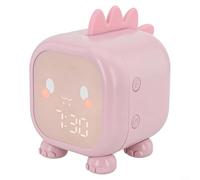 Reloj despertador infantil con temática de dinosaurio, lámpara de mesa funcional con temporizador de cuenta regresiva y alarmas duales (rosa)