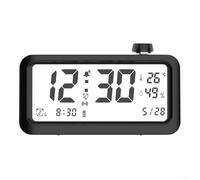 Reloj despertador LCD con sensor de luz, pantalla de temperatura y humedad, y tres alarmas personalizables para flexibilidad (negro)