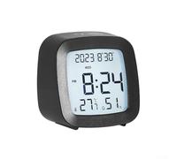 Reloj despertador LCD retroiluminado con control de voz con lecturas de temperatura y humedad, información de calendario y día, función de repetición y opciones de formato de hora de 12/24 horas