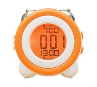 Reloj despertador LED 3D con timbre doble extra fuerte, pantalla grande, luz nocturna silenciosa y dos ajustes de alarma (naranja)