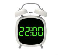Reloj despertador LED de doble campana, pantalla digital de 4 pulgadas con anillo mecánico fuerte, funcionamiento silencioso, alimentado por USB o batería para mesita de noche de oficina en casa