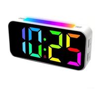 Reloj despertador LED digital que cambia de color RGB con alarmas duales, modos de repetición, brillo ajustable y luz nocturna, pantalla grande para dormitorio o escritorio (blanco)