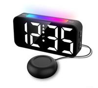 Reloj despertador LED RGB con vibrador para personas que duermen mucho, alarmas duales, 8 modos de color, función de repetición, 5 niveles de brillo, formato 12/24 horas, luz nocturna de noche
