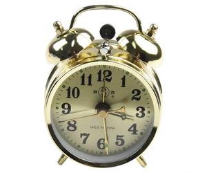 Reloj despertador mecánico de herradura de cuerda manual, diseño vintage de metal para decoración de habitaciones o colecciones, reloj compacto de metal dorado con función clásica de campana de