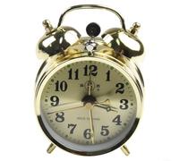 Reloj despertador mecánico de metal dorado de estilo vintage, reloj de mesa de sobremesa con doble campana, diseño retro para dormitorio, oficina, decoración del hogar, 7 cm de diámetro