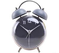 Reloj despertador mecánico en forma de tambor con luz nocturna, movimiento de barrido silencioso, reloj de escritorio alimentado por pilas para estudiantes, dormitorio, oficina, estudio (gris)