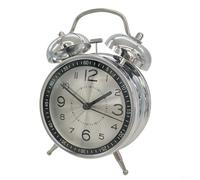 Reloj despertador mecánico fuerte con diseño de metal de doble campana, luz nocturna para dormitorio o escritorio, funcionamiento silencioso sin tictac para un encendido fiable (plateado)