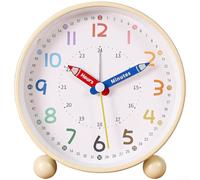 Reloj despertador silencioso de estilo digital, para niños con luz nocturna e interfaz de aprendizaje de hora intuitiva (blanco)