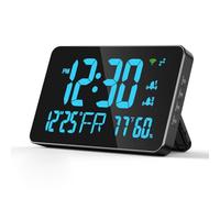 Reloj despertador Wifi con termómetro higrómetro inteligente, calendario digital, pantalla LED transparente para dormitorio cabecero (BLUE)