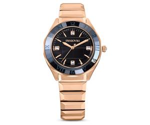 Reloj Dextera 3-hand, 37 mm, Fabricado en Suiza, Brazalete de metal, Negro, Acabado tono oro rosa OS