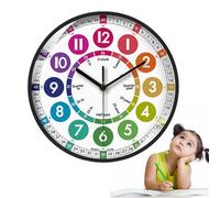 Reloj didáctico - Reloj educativo para niños, analógico, sin tic- , aprende a leer la hora, relojes de pared silenciosos alimentados por pilas | Decoraciones educativas coloridas de 10 pollos