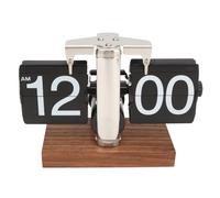 Reloj digital abatible, giro automático retro, funciona con pilas, reloj mecánico para decoración del hogar, habitación, oficina, negro, ajuste de perilla, base lisa, refinado (acero inoxidable negro)