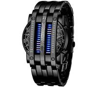 Reloj digital binario creativo para hombre, reloj digital único con matriz LED, reloj futurista de acero inoxidable, U Negro Azul, Moda