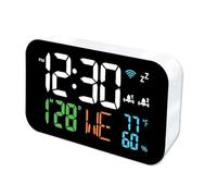 Reloj digital con calendario con sensor de luz ambiental, seguimiento de temperatura y humedad, funciona con USB, montaje en pared, multifuncional, calendario de escritorio con alarma de repetición