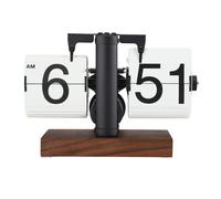 Reloj digital con marco negro, 12 h, una sola cara, números grandes, base de madera, estilo retro.