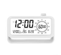 Reloj digital con retroiluminación LED con batería recargable USB, 3 capacidades de alarma, temporizador de cuenta regresiva y sensor de temperatura en tiempo real (blanco)