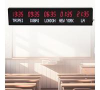 Reloj Digital Con Zona Horaria Mundial De 5 Ciudades, Reloj LED Con Hora Mundial, Reloj LED Montado En La Pared Con 3 Niveles De Ajuste De Brillo, Reloj Mundial,Red+white