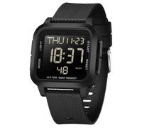 Reloj digital cuadrado para hombre, deportivo, militar, resistente al agua, con números grandes, esfera grande, para exteriores, para niños y estudiantes, Todo negro, Correa